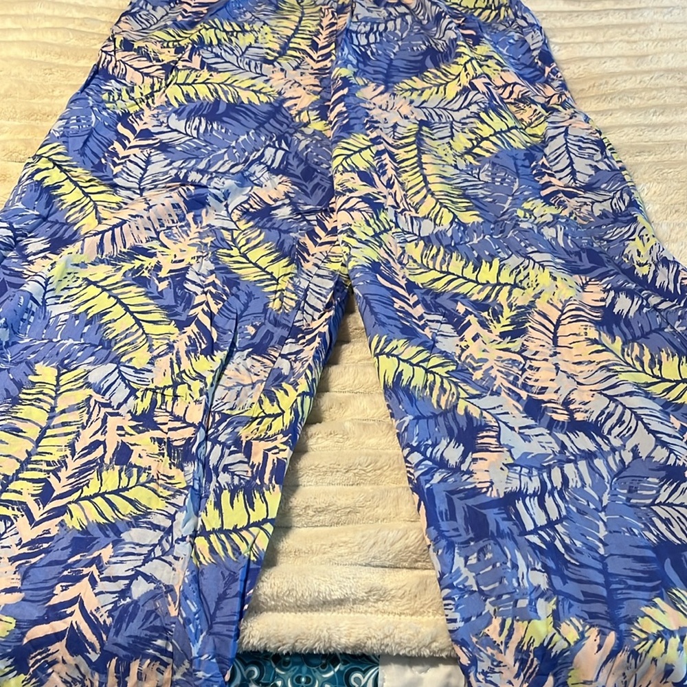 Blue Tropical Print Wide-Leg Jumpsuit - Picture 7 of 11